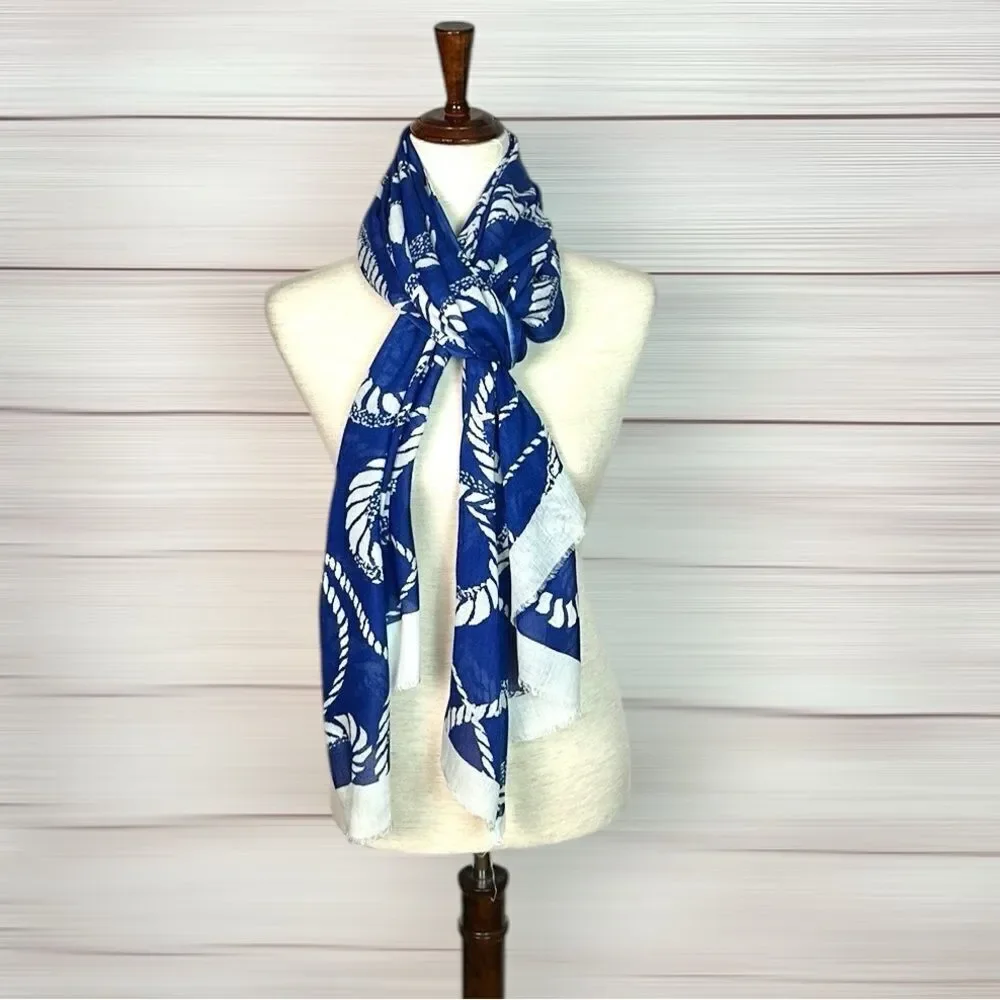 NWT Peter Millar Large Oblong Scarf Lightweight Viscose White Blue Women’s Men’s